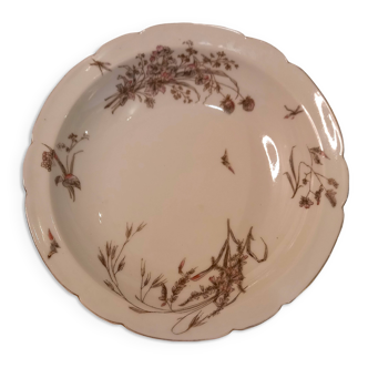 Plat de service rond, à décor de fleurs et papillons, porcelaine de limoges, haviland vintage