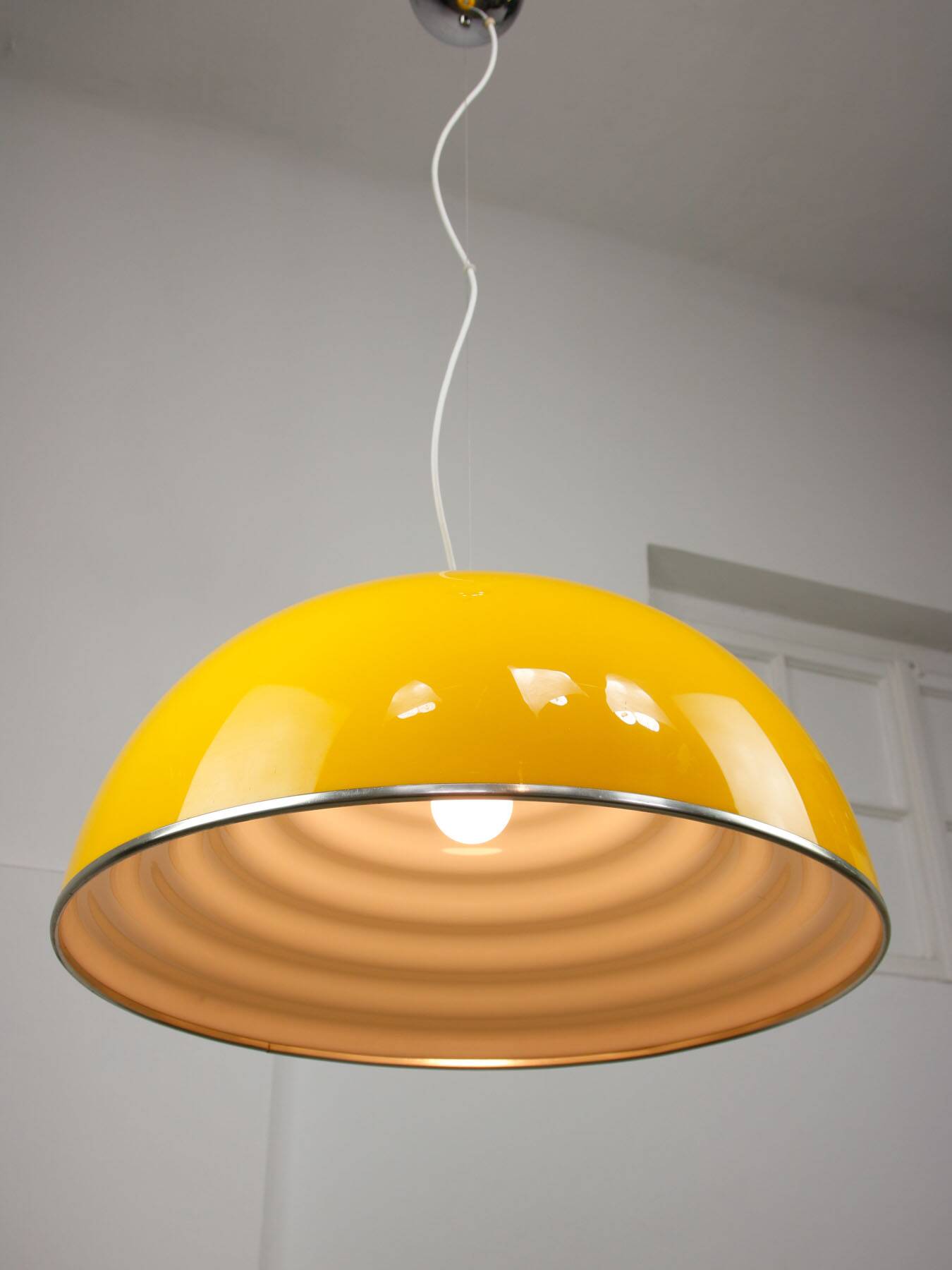 Rare Large Yellow Space-age Pendant from Guzzini, 1970s