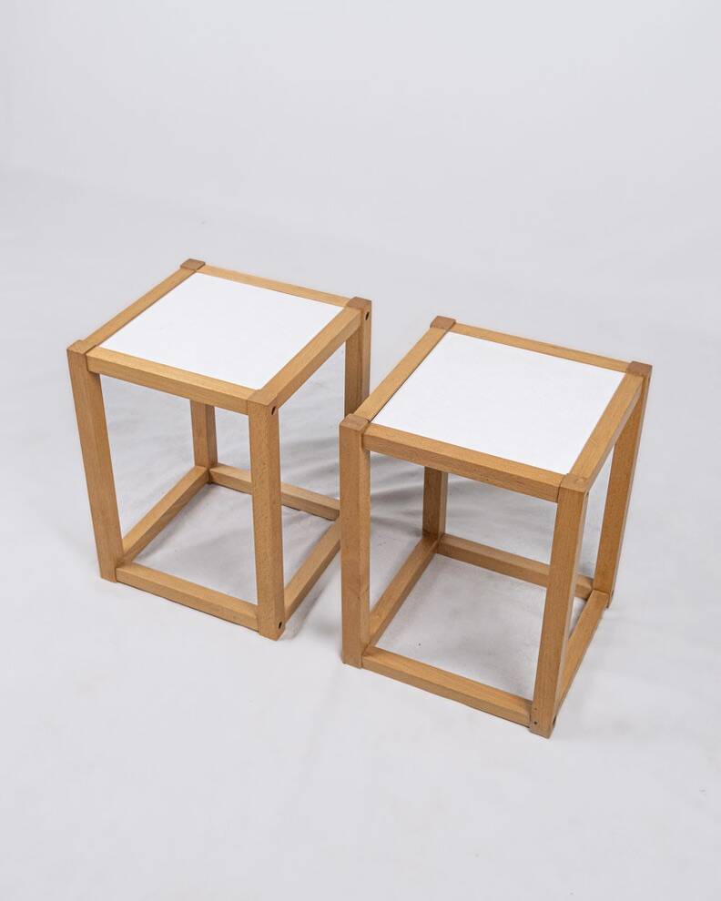 Pair of bedside tables or side tables in the style of André Sornay, France, 1980s.