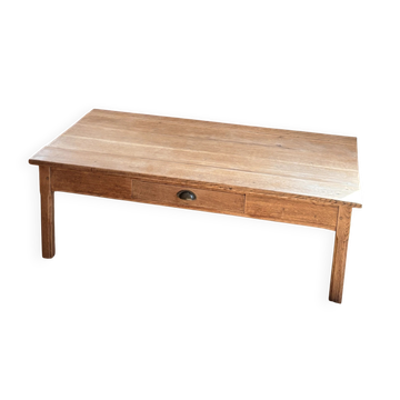 Grande table basse de ferme ancienne en chêne massif brut 1 tiroir 