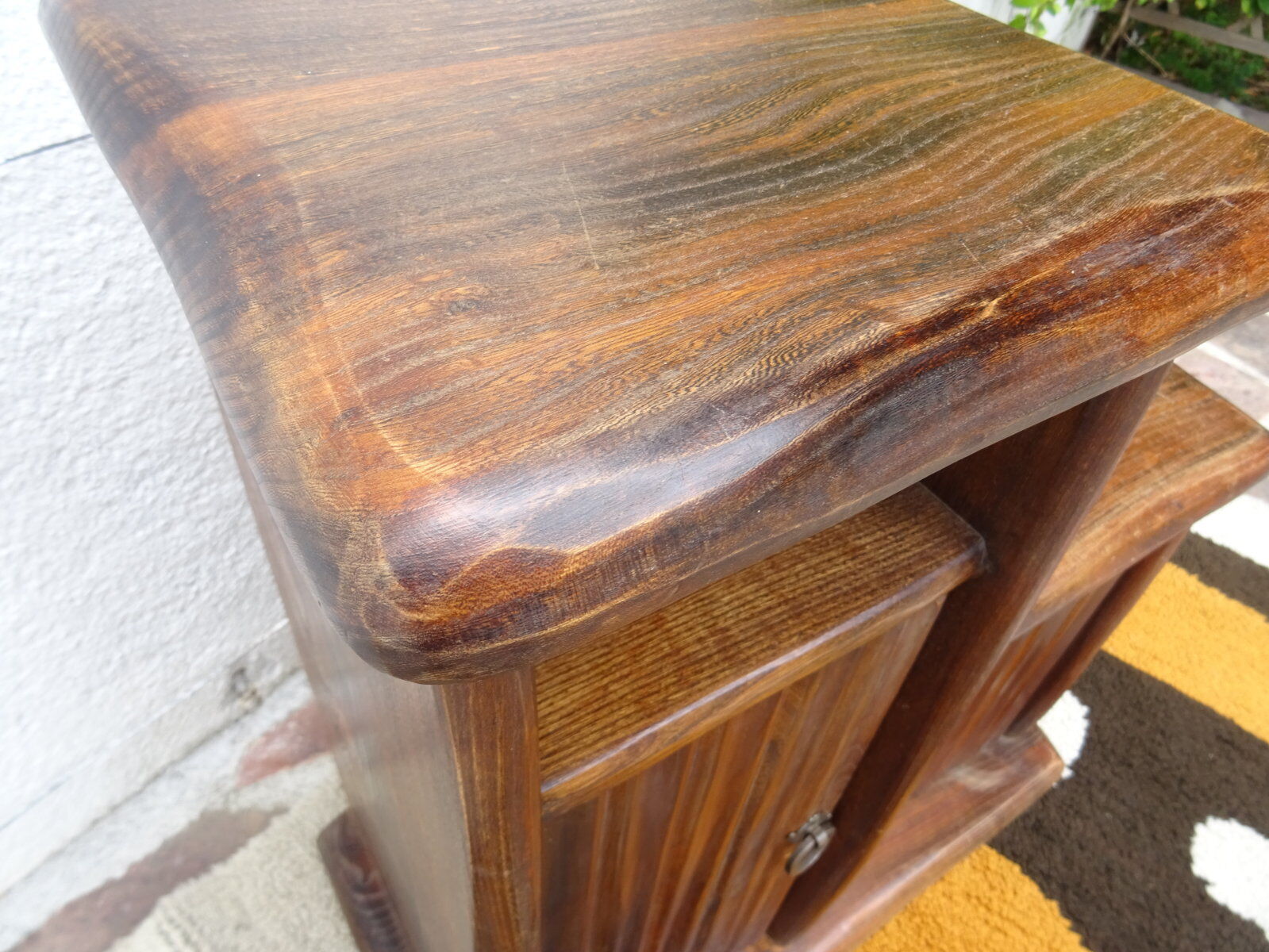 Asymmetrical brutalist furniture in solid elm
