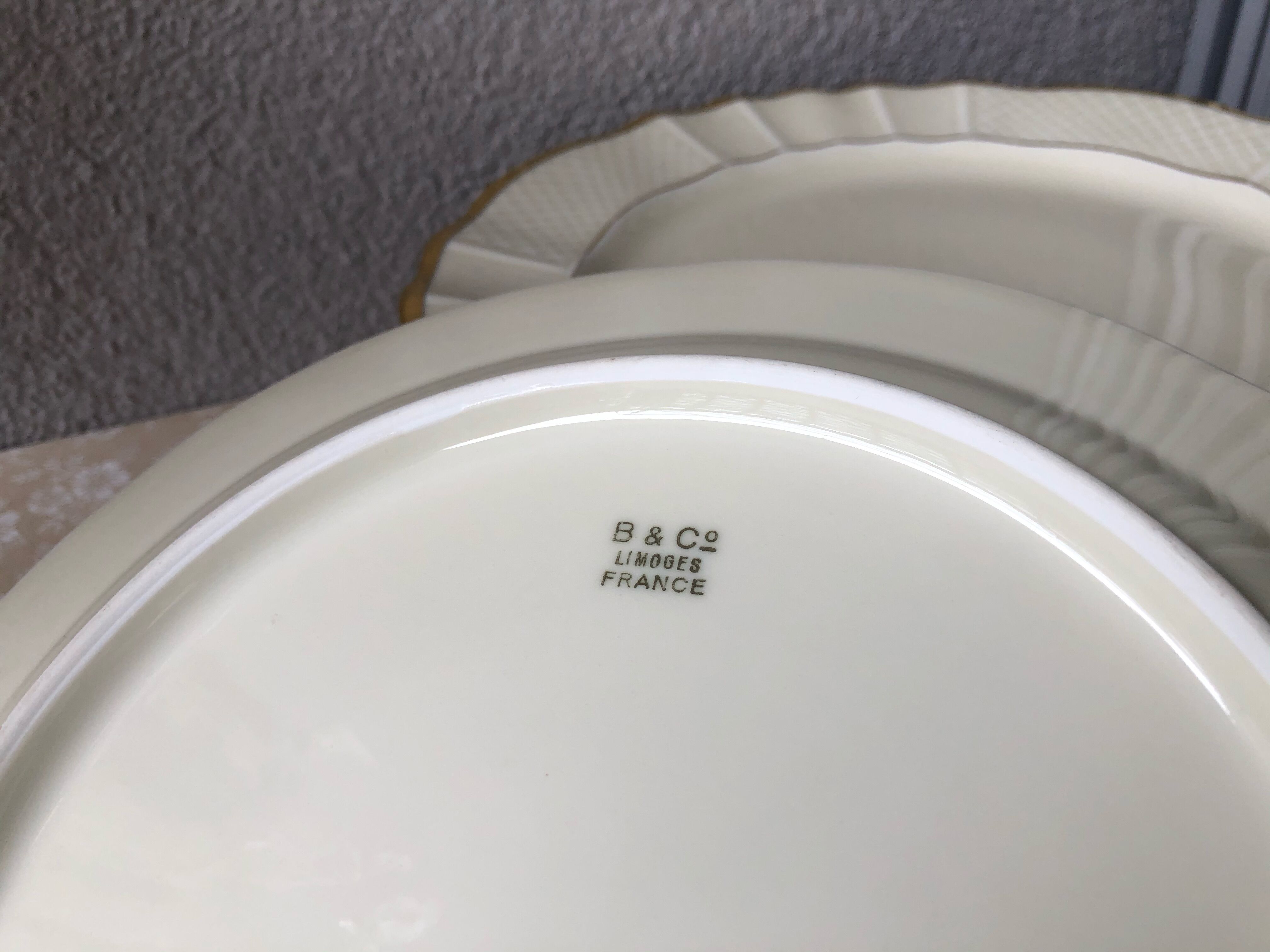 Set of six plates Limoges B-C ivory and gold art deco
