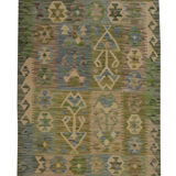 Green Wool Afghan Kilim Traditional Geometric Flat-woven Handmade Rug- 80x120cm