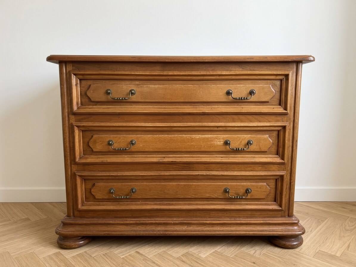 Antique wooden chest of drawers with three drawers.