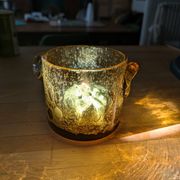 Small vase or amber bubbled glass tealight holder