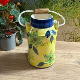 Ceramic milk jug with floral decoration / vase / pitcher green / yellow 20cm