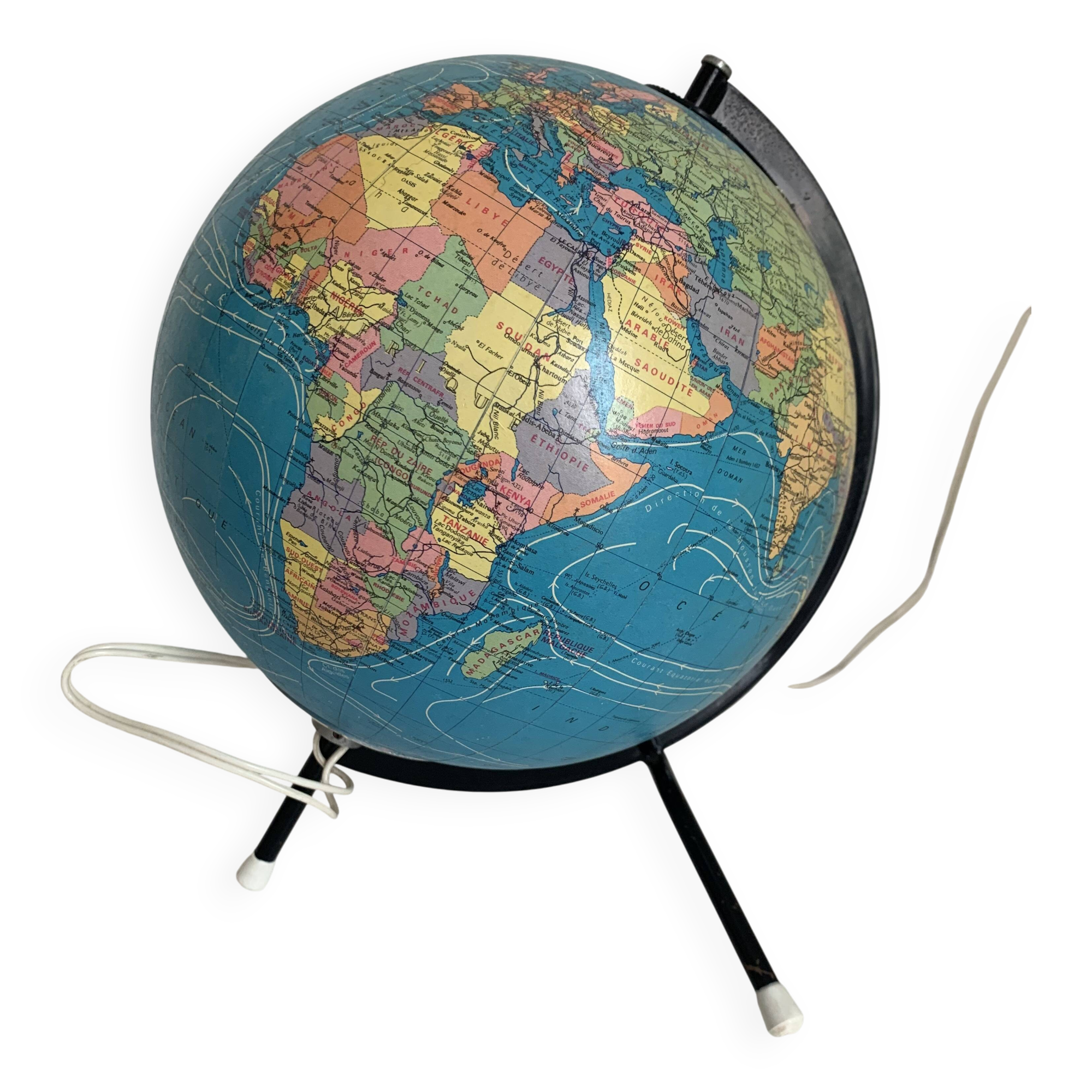 Globe terrestre tripode en verre Taride, 1975