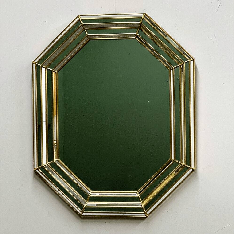 Large octagonal Deknudt wall mirror in layered mirrored glass and gold accents