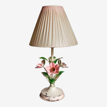 Lampe bouquet à poser en tôle peinte vintage abat-jour en vinyle