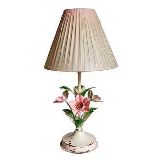Lampe bouquet à poser en tôle peinte vintage abat-jour en vinyle