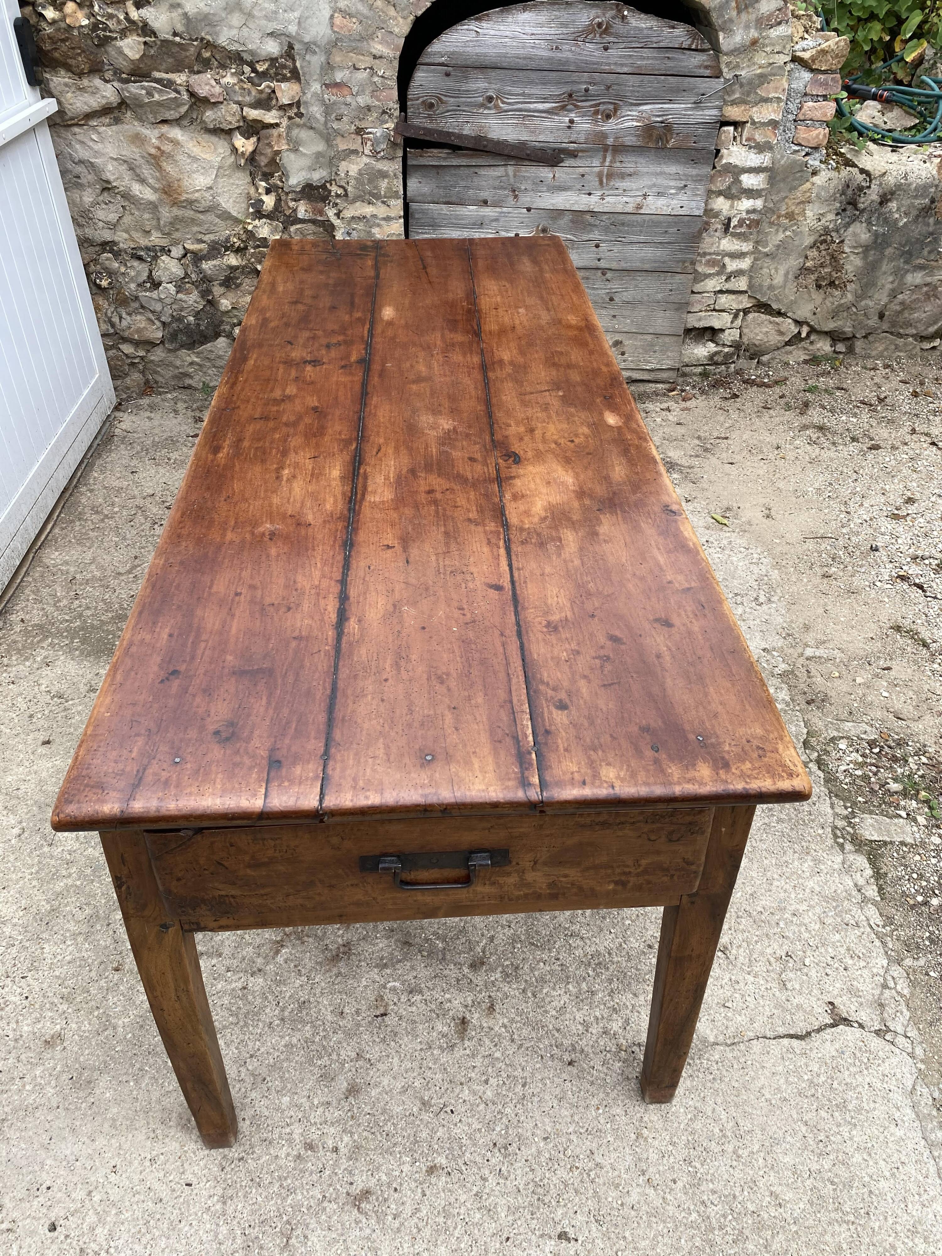 Solid wood farmhouse table with 2 drawers, 1900