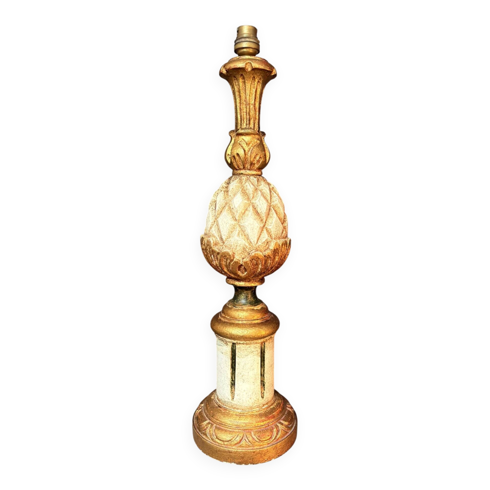 Vintage Art Deco Pineapple Lamp Base in Wood & Gold