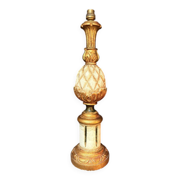 Vintage Art Deco Pineapple Lamp Base in Wood & Gold