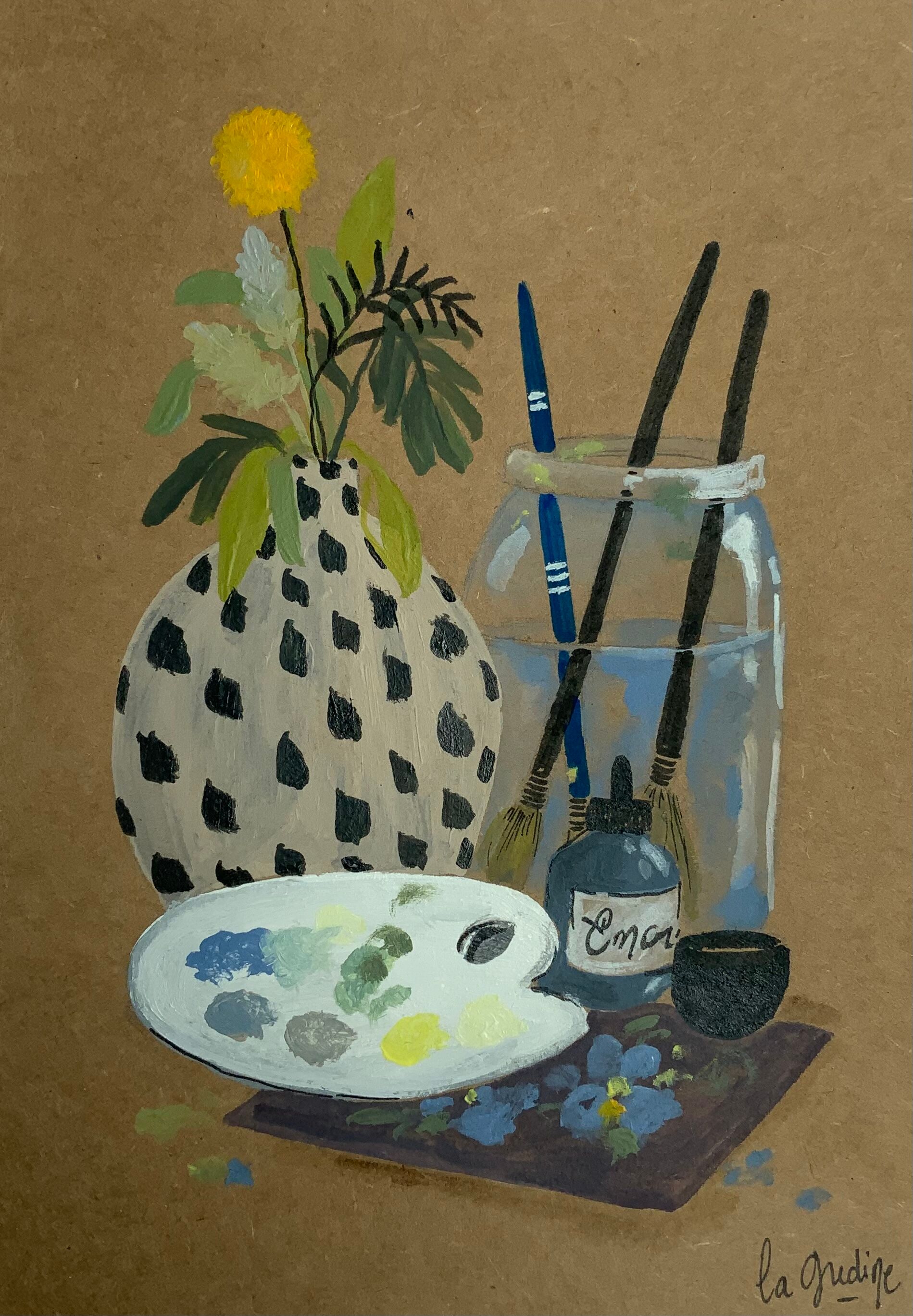 Painted illustration A5 "The painting workshop" acrylic - object of curiosity