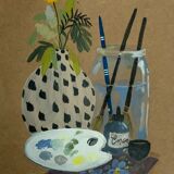 Painted illustration A5 "The painting workshop" acrylic - object of curiosity