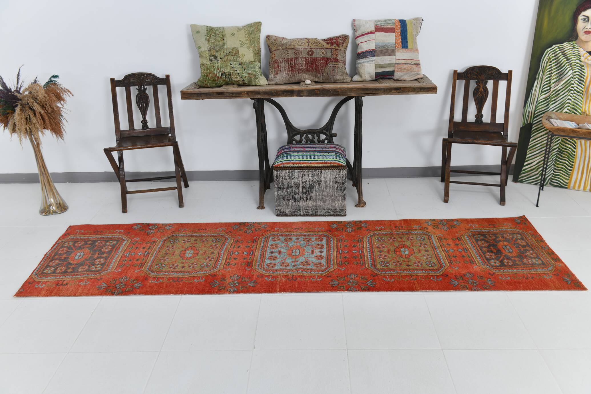 3x9 Pumpink Orange Vintage Turkish Runner Rug, 78x288Cm SK 23570