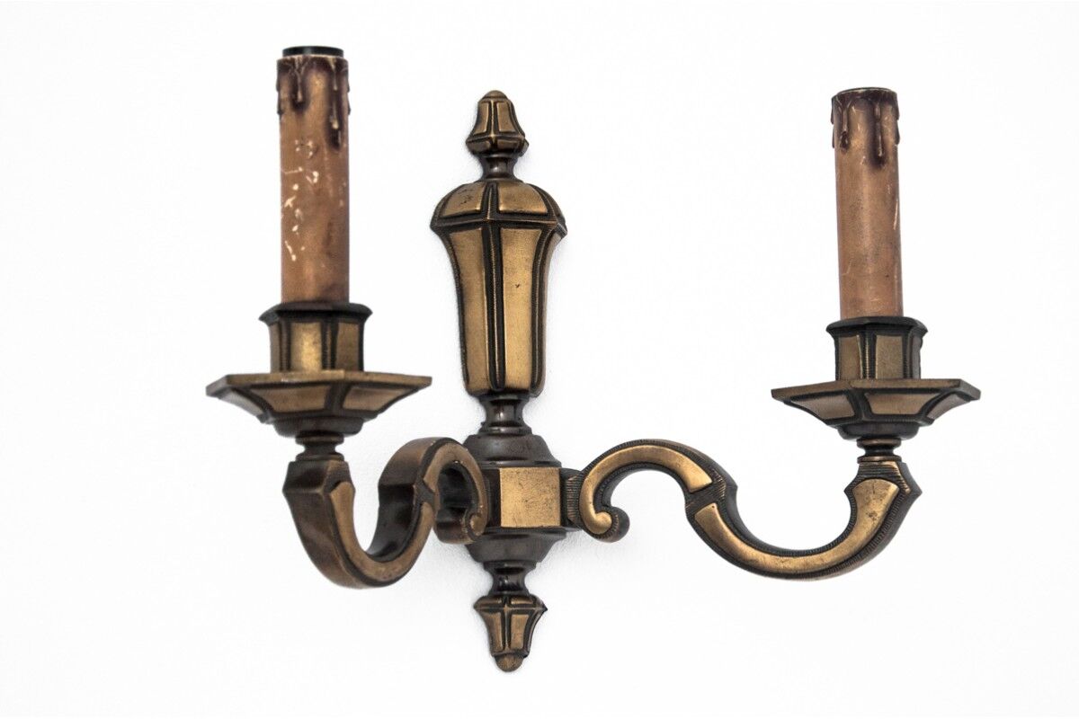 Set of brass wall lamps, Poland, 1950s