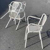 Set of 3 Industrial Metal Bistro Armchairs / France 1960 by Rene Malaval