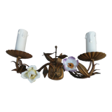 Vintage wall light in gold metal and flowers