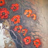 Signed poppy pattern painting and its frame