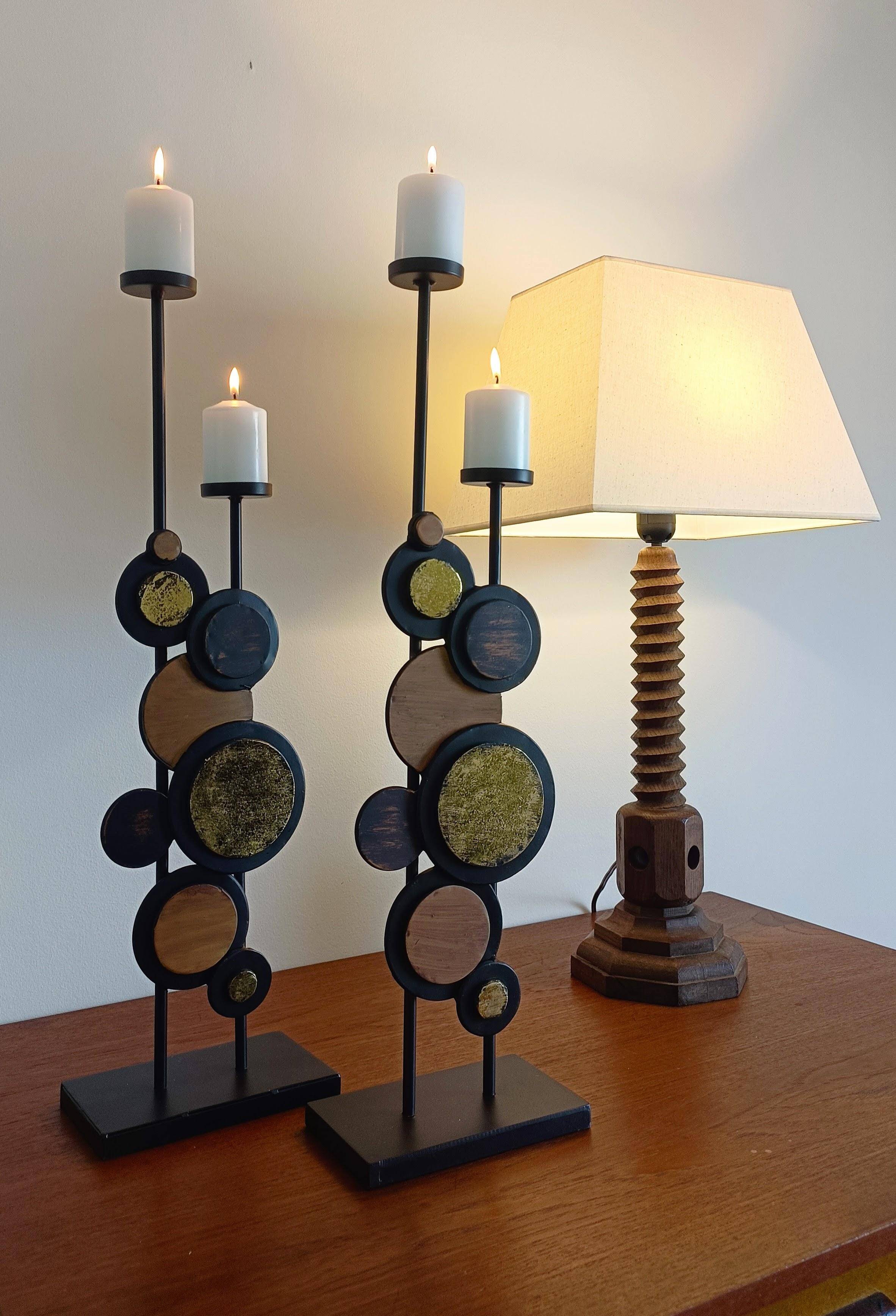 Large Mid-Century Italian Wrought Iron Candelabra, Psychedelic Design, 1970s