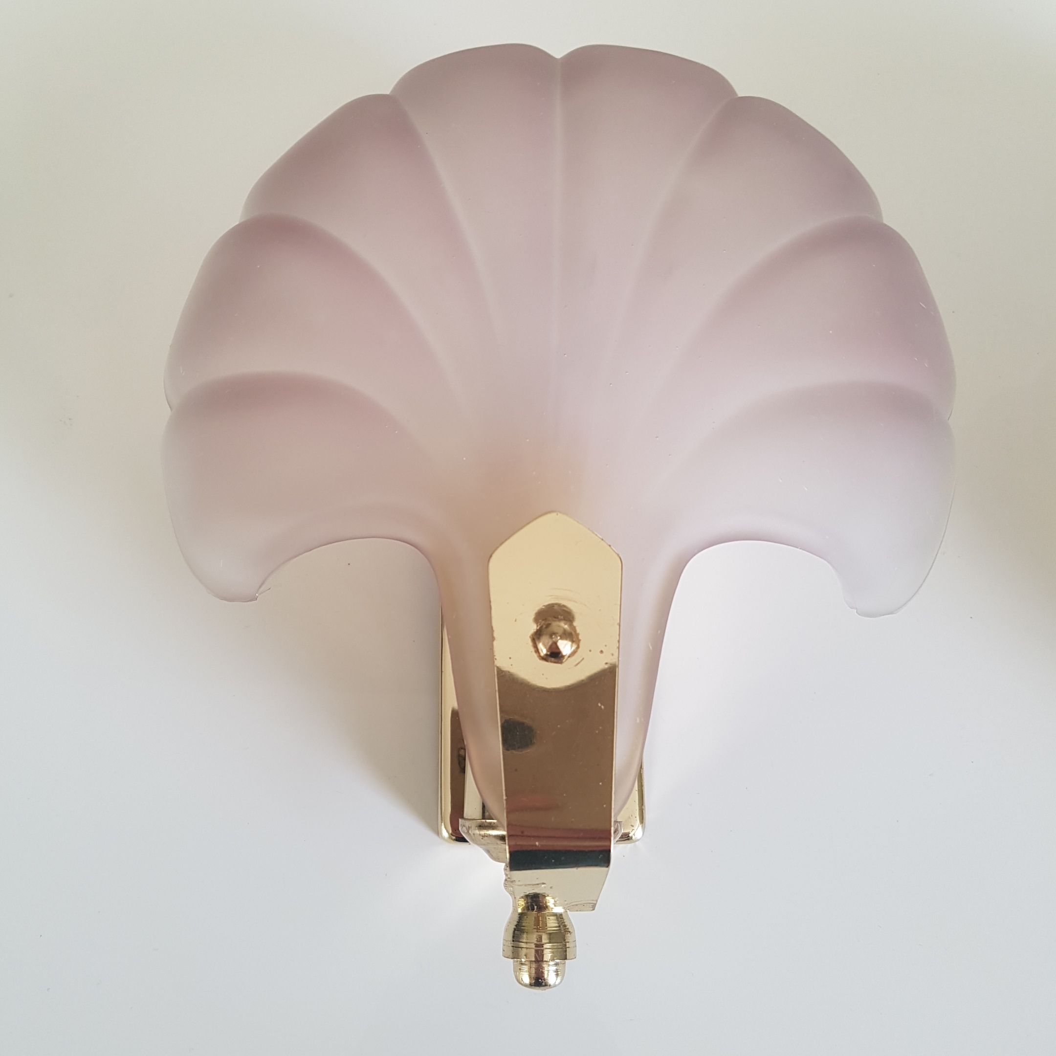 Pair of sconces shell pressed glass sand and golden steel 1970