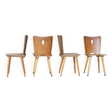 Series of four vintage brutalist wooden chairs 1960