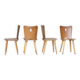Série de quatre chaises brutaliste vintage en bois 1960