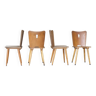 Série de quatre chaises brutaliste vintage en bois 1960