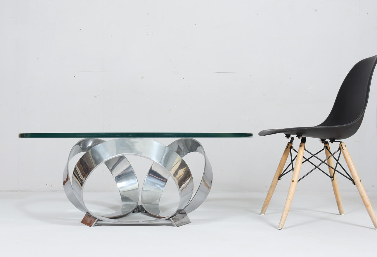 Knut Hesterberg. Space Age coffee table by Knut Hesterberg for Ronald Schmitt, diamond aluminium, 1970s, Germany.