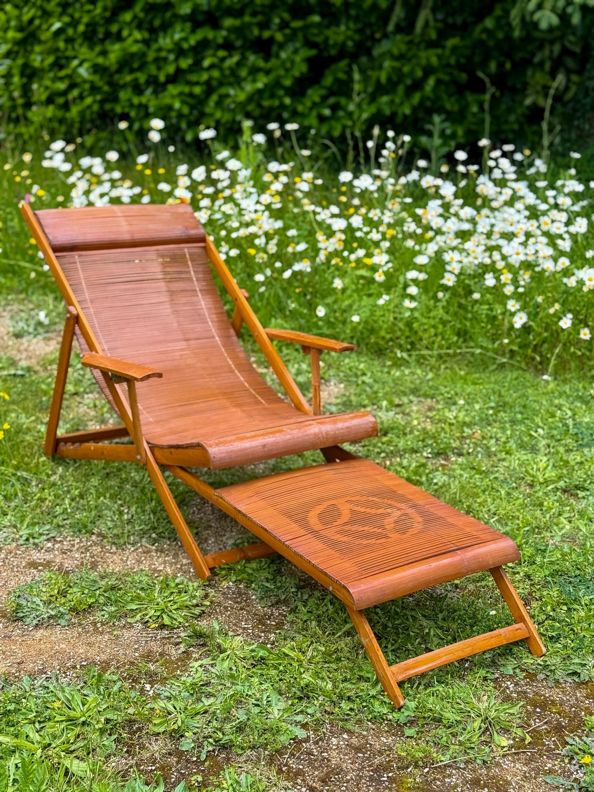 Vintage Japanese bamboo lounge chair & ottoman