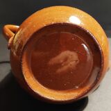 Beige and brown earthenware teapot with pewter lid, early 20th century