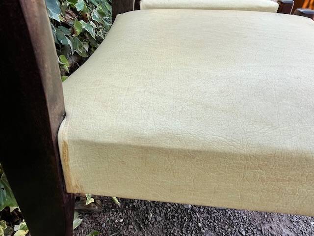 6 Scandinavian chairs with pale yellow skai seats