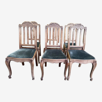 Suite of 6 Louis XV solid oak style chairs