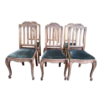 Suite of 6 Louis XV solid oak style chairs