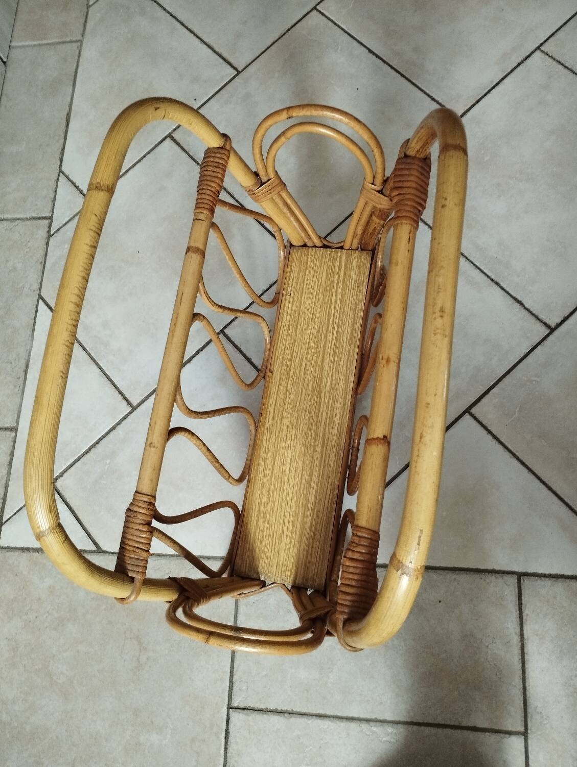Vintage bamboo and rattan magazine rack from the 70s