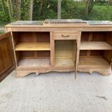Renovated art deco sideboard in solid raw oak and gray marble 190cm