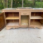 Renovated art deco sideboard in solid raw oak and gray marble 190cm