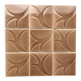 Relief tiles Desvres Mid Century Lot of 9 dark beige colours