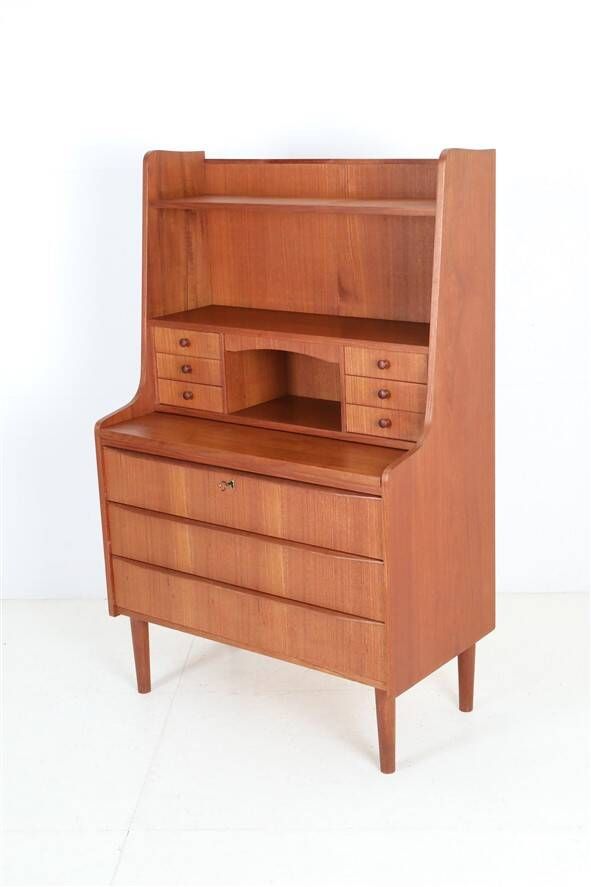 Tall mid-century teak secretary desk / Danish modern design / 1960s