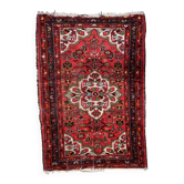 Tapis persan Hamadan antique des années 1920, médaillon floral, 104 cm x 145 cm