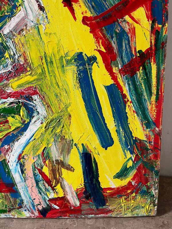 Jazzman jouant la contrebasse, abstrait, signé