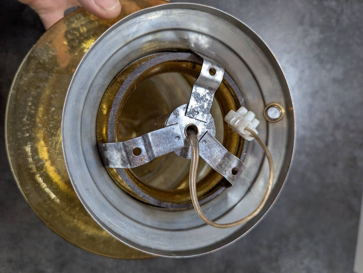 Vintage table lamp with amber bubble glass globe, Bauhaus Art Deco.