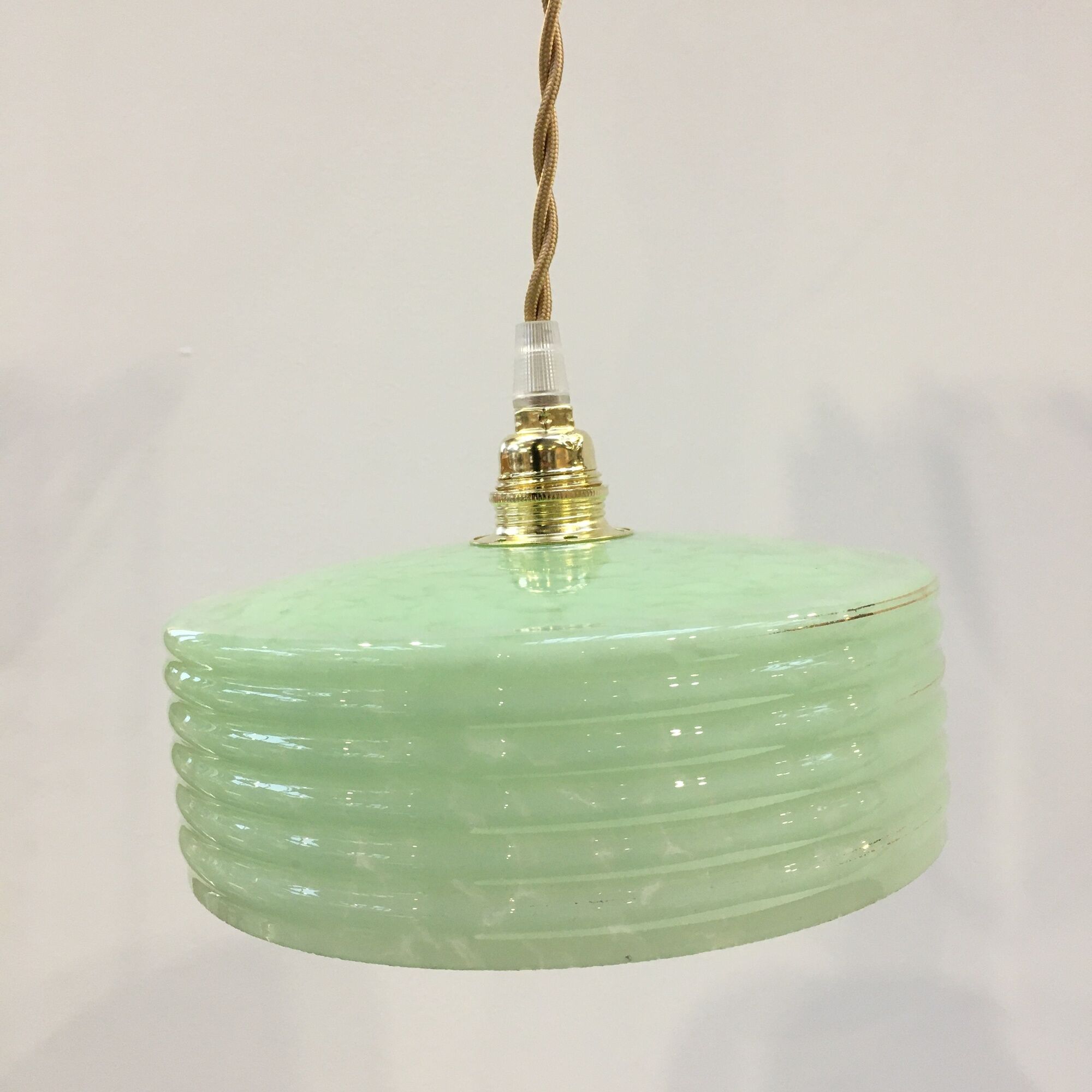 Pair of Art Deco pendant lamps in green Clichy glass