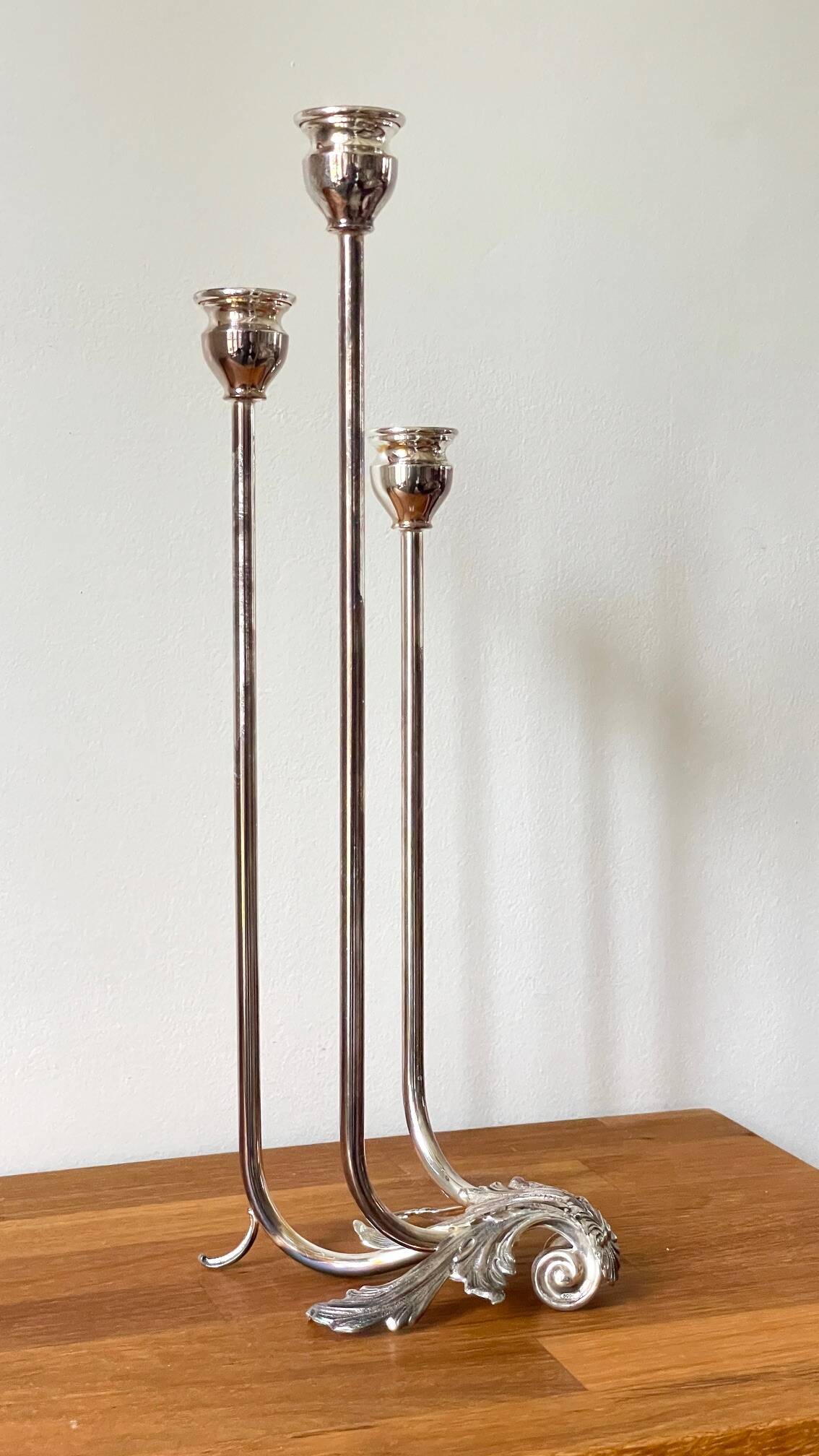 CANDLE HOLDER 3 Lights METAL Patinated Chrome