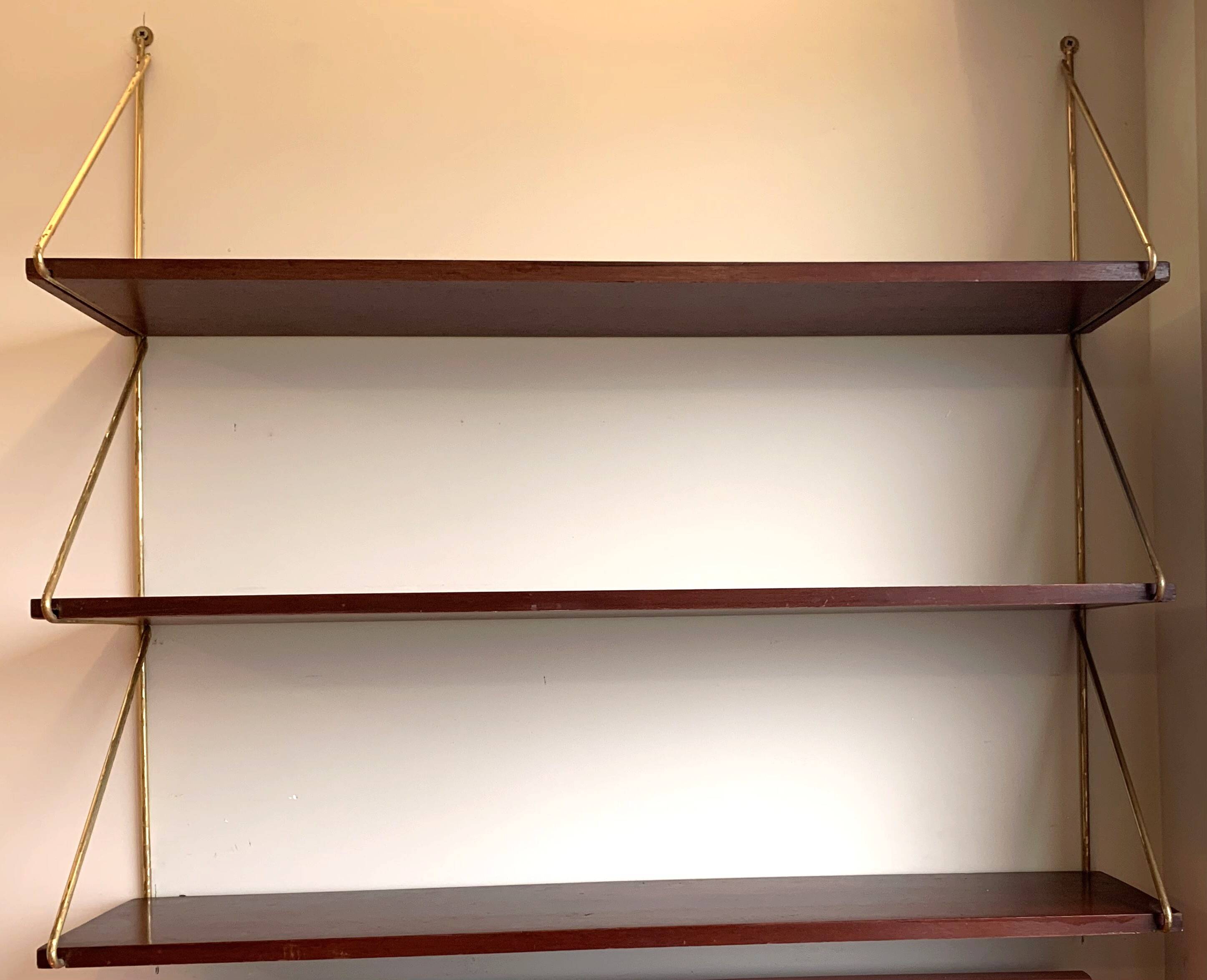 Scandinavian wall-mounted bookcase with floating rosewood shelves, period