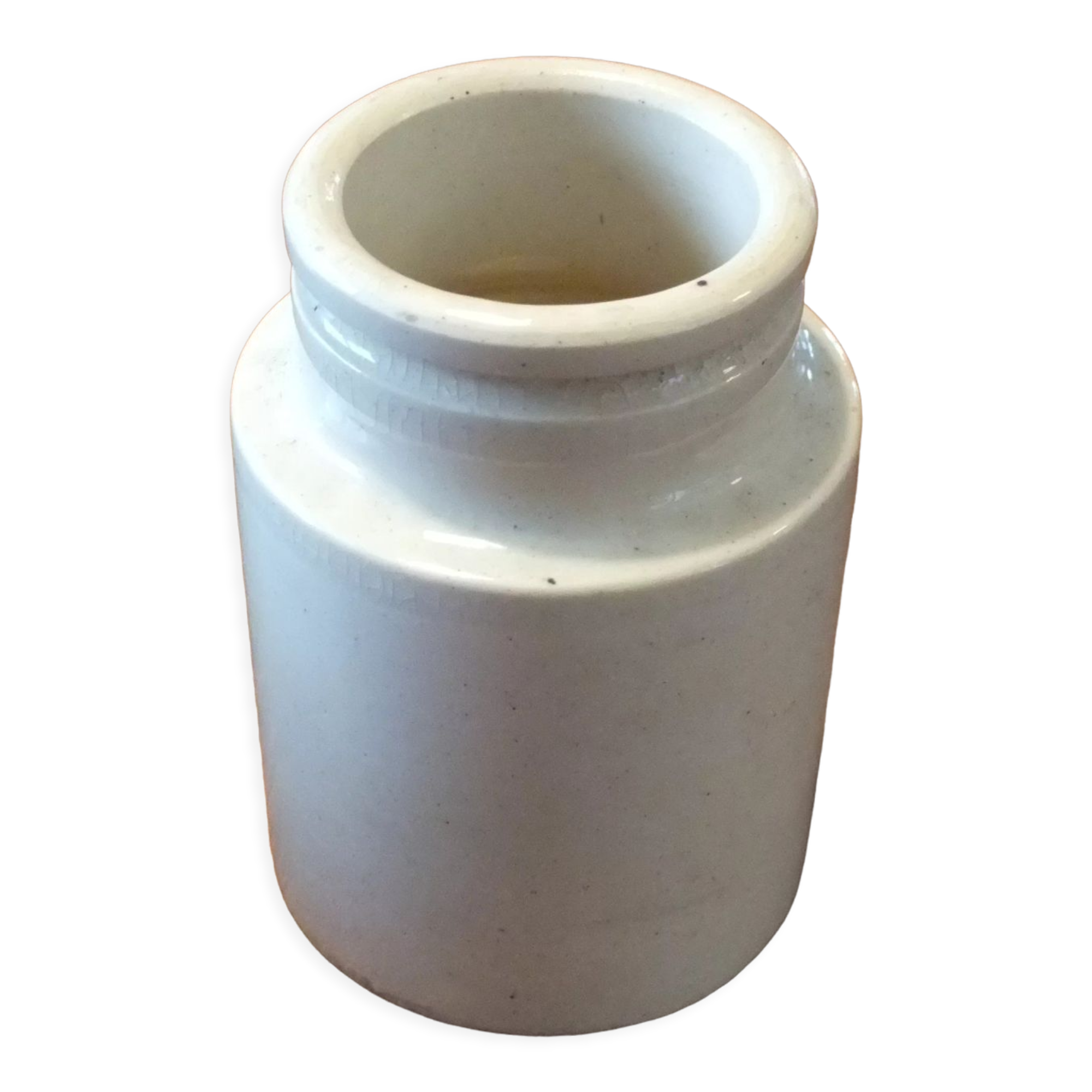 Old creamy white ceramic mustard pot