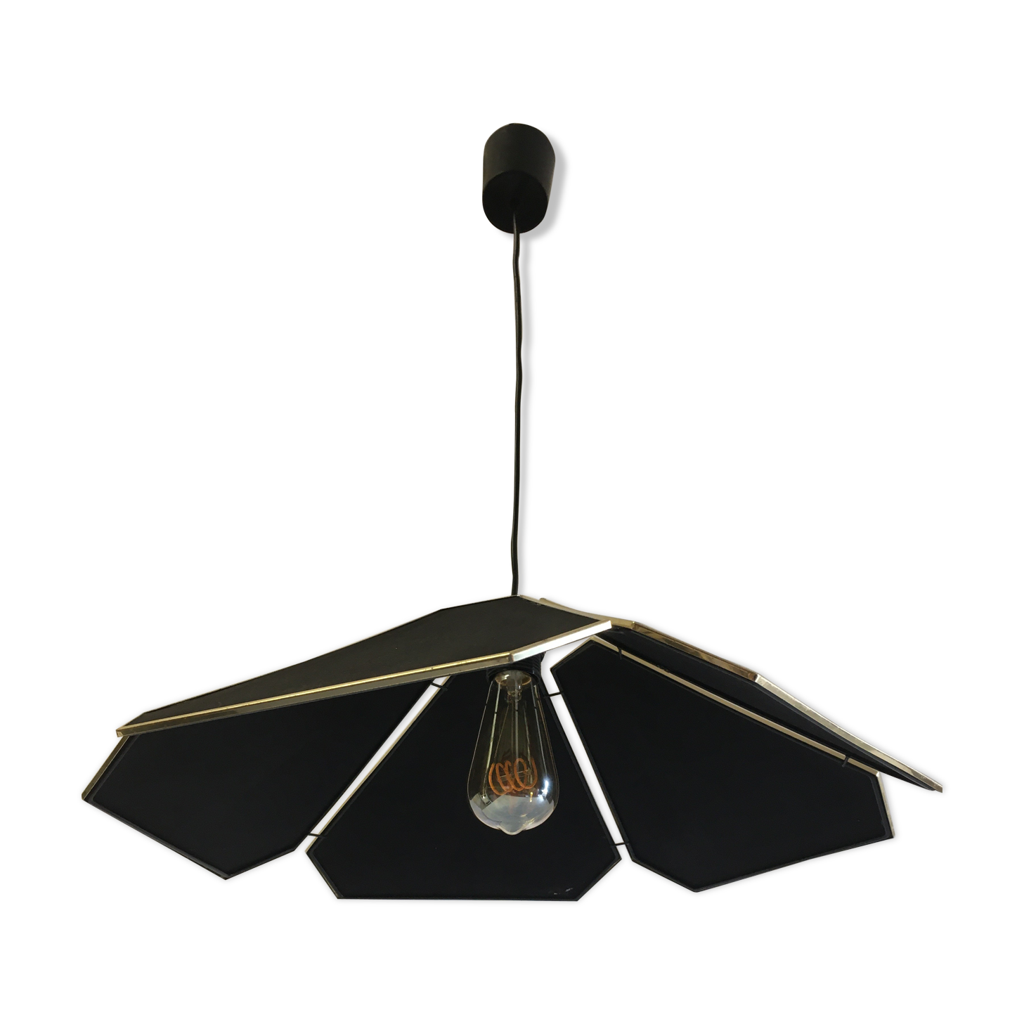 Suspension flower-shaped in black and gold fabrics - 70s