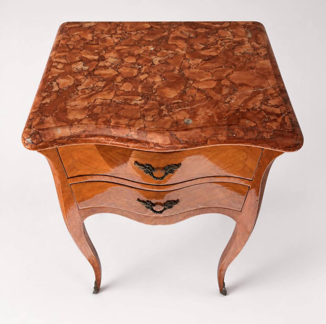 Pair of French Rosewood Nightstands, Marble Top Nighstands, Marquetry Bedsi