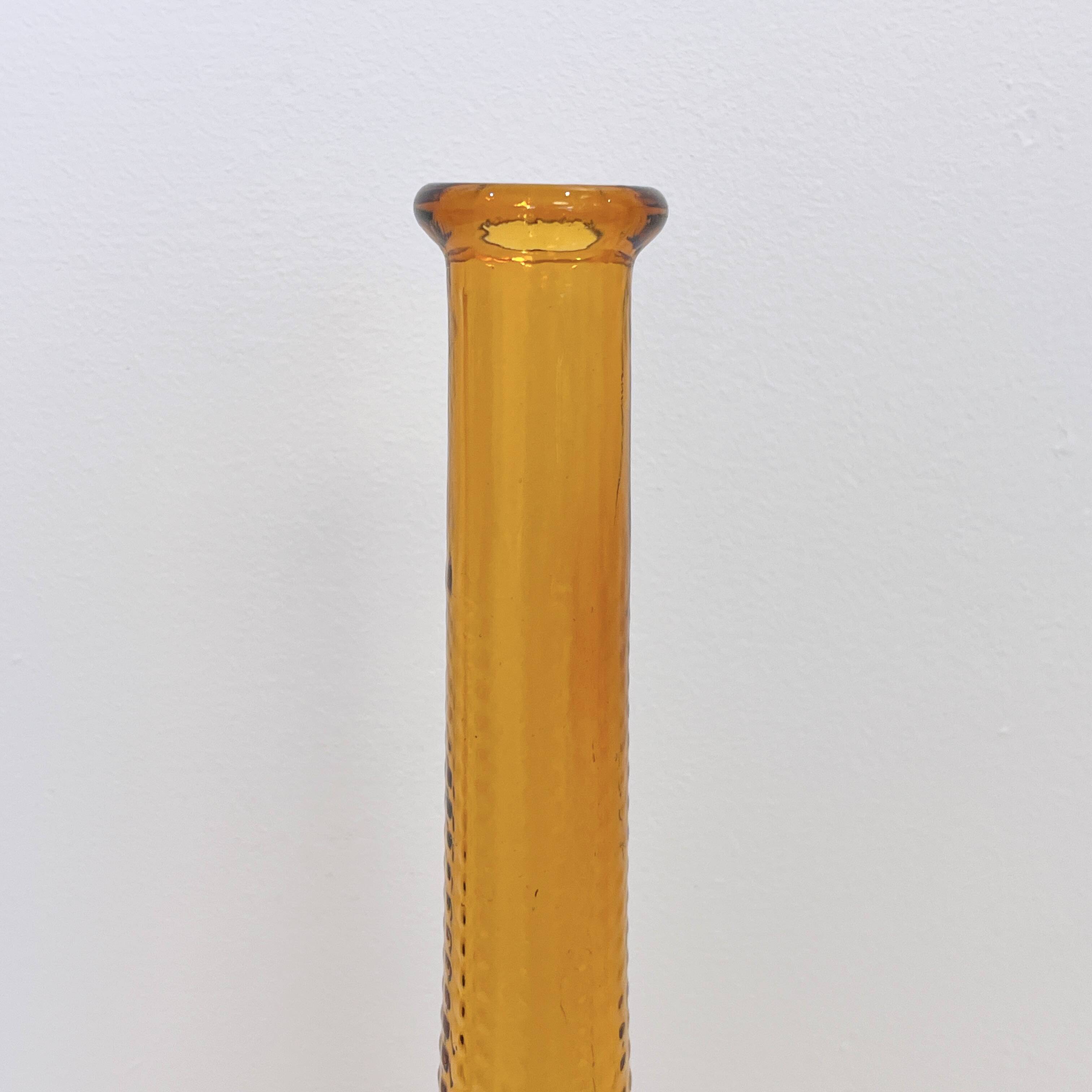 Vintage Empoli carafe bottle in amber yellow glass with diamond point